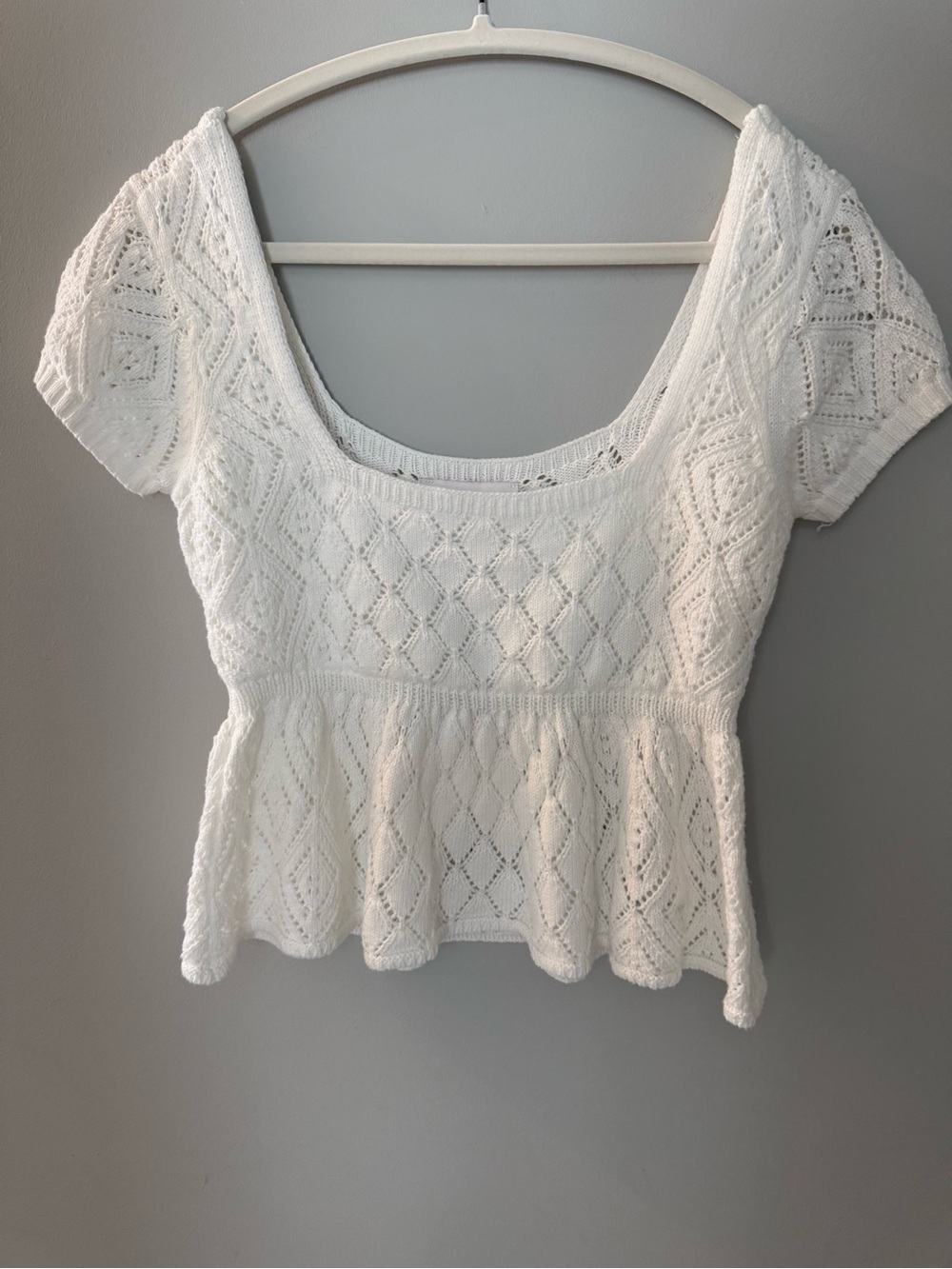 Pink Rose White Knit Peplum Scoop Neck Crop Top, S, NWT